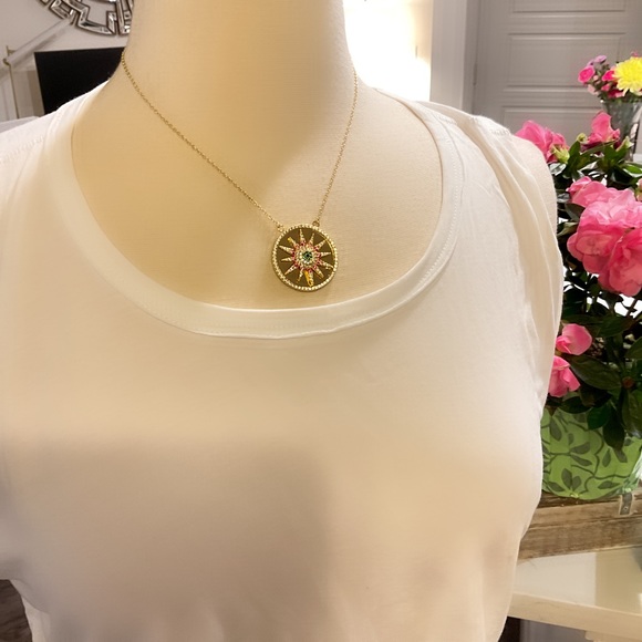 Park Lane Sonny Necklace Gold Tone Sun Round Circle Multicolored CZs NWT - Picture 7 of 13